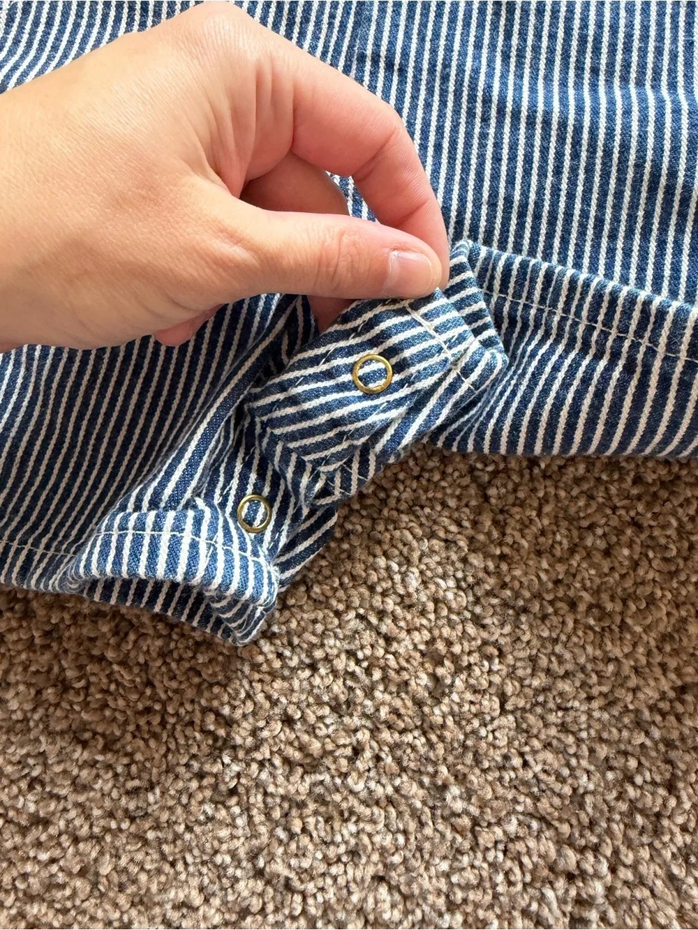 OSHKOSH BABY B’GOSH Vintage Denim Blue & White Pinstripe Vestbak Shortalls